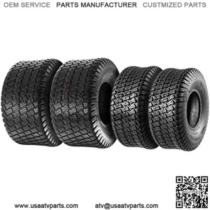 Set of 4 Lawn Mower Turf Tires 15x6-6 Front & 18x9.5-8 Rear Tractor Riding, 4PR, Tubeless