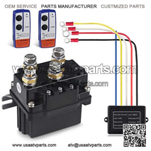 12V 500A Winch Solenoid Relay Contactor+2pcs Wireless Winch Remote Control Kit with 6 Protecting Caps Universal for Truck Jeep ATV SUV 5500-12000lbs Winch