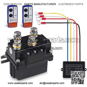 12V 500A Winch Solenoid Relay Contactor+2pcs Wireless Winch Remote Control Kit with 6 Protecting Caps Universal for Truck Jeep ATV SUV 5500-12000lbs Winch (500A)