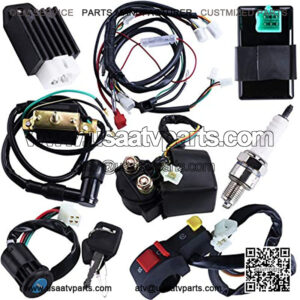 Full Wiring Harness Loom Coil Regulator CDI Solenoid Relay Spark Plug For 4 Stroke ATV 50cc 70cc 90cc 110cc 125cc Dirt Pit BIke Electric Start Engine By OTOHANS AUTOMOTIVE