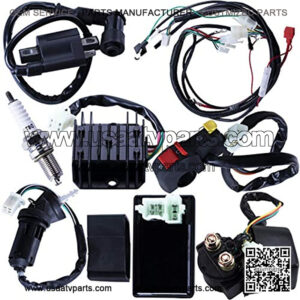 Complete Electrics Wiring Harness CDI Ignition Coil Solenoid Relay Spark Plug Kits For Chinese 4-Stroke ATV QUAD Dirt Bike 150cc 200cc 250cc Go Kart By OTOHANS AUTOMOTIVE
