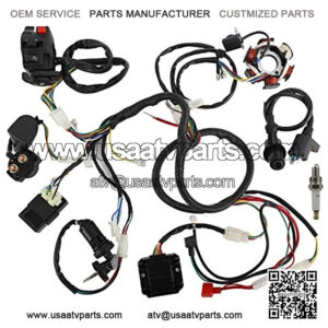 Wiring Harness Loom Kit Electrics Stator Coil CDI Wiring Harness Solenoid Relay Spark Plug for GY6 125cc 150cc ATV Quad GO Kart