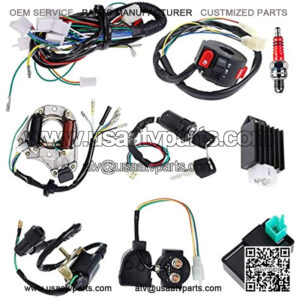 Complete Electrics Stator Coil CDI Wiring Harness Solenoid Relay Spark Plug for 4 Stroke ATV 50cc 70cc 110cc 125cc Pit Quad Dirt Bike Go Kart Scooter Moped Parts Complete Wiring Harness by TOPEMAI