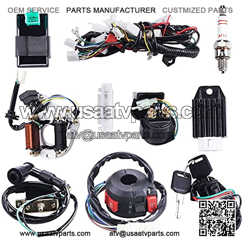 Complete Electrics Wiring Harness Stator Coil CDI Solenoid Relay Spark Plug For 4 wheelers Stroke ATV 50cc 70cc 110cc 125cc Pit Quad Dirt Bike Go Kart By