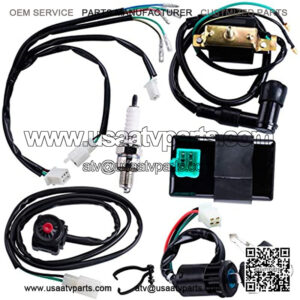 Wiring Loom Harness Kill Switch Ignition Coil Cdi Box Spark Plug Rebuild Kit for Kick Start Dirt Pit Bike ATV 50CC 70CC 90CC 110CC-160cc Buggy Go Kart Wire Harness