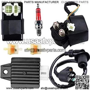 Gy6 Ignition Coil +AC CDI Box Solenoid +Relay +Voltage Regulator +Spark Plug for Tomberlin Crossfire 150R American Sportworks 150 Hammerhead GTS 150cc Go karts Gy6 150cc Engine Scooter Moped Part