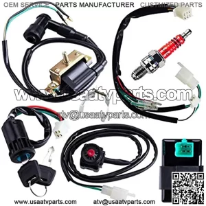 Wiring Loom Harness Kill Switch Key Switch 2-Wire Ignition Coil CDI Box Spark Plug Rebuild Kit for 50CC 70CC 90CC 110CC-160CC Kick Start Dirt Pit Bike ATV Buggy Go Kart Wire Harness