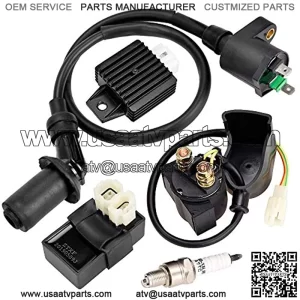 Gy6 Ignition Coil AC CDI Box Solenoid Relay Voltage Regulator Spark Plug for Tomberlin Crossfire 150R American Sportworks 150 GTS 150cc Go karts Gy6 150cc Engine Scooter Moped Part