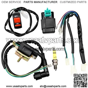 Wiring Loom Magneto Ignition Coil CDI Kill Switch Spark Plug Kits for 50cc 70cc 90cc 110cc 125cc140cc Kick Start Dirt Pit Bike ATV