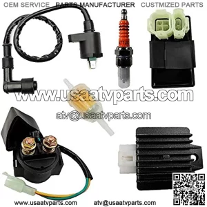GY6 starter solenoid set with Atv starter solenoid Atv Ignition coil 6 Pin cdi box DC 4 Pin rectifier Spark plug for Moped Atv Scooter Pit bike Go kart tao tao 50cc 70cc 90cc 110cc 125cc Engines