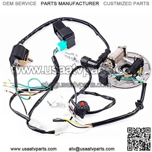 Kick Start Dirt Pit Bike Wire Harness Wiring Loom CDI Ignition Coil Magneto Spark Plug Rebuild Kit for 50cc -125cc Stator CDI Coil ATV Quad Bike Buggy Go Kart