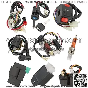 Complete Wiring Harness Kit, ATV Wire Harness for 50cc 70cc 110cc 125cc Scooter Moped Chinese 4 Wheeler Parts with Electrics Stator Coil CDI Solenoid Relay - 110cc Wiring Harness by BOOTOP