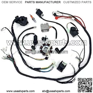 Electric Wire Harness Wiring Loom CDI Ignition Coil Spark Plug Rebuild Kit for 150CC 200CC 250CC Electric Stator CDI Coil ATV Quad Bike Buggy Go Kart