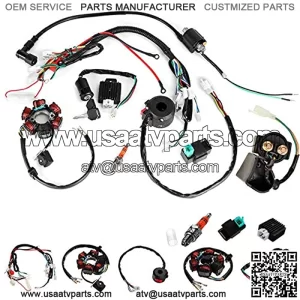 sundan Quad Wire Harness Suitable Complete Wiring Harness Kit Wire Loom Electrics Stator Coil CDI for 50cc 70cc 90cc 110cc 125cc Chinese Electric Start ATV Quad Pit Dirt Bike Buggy Go Kart