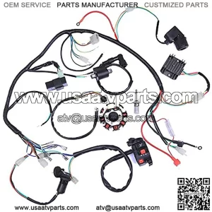 Wiring Harness kit Wire loom | Complete Electrics Stator Coil CDI for 150cc-300cc ATV QUAD 4 Four wheelers Go Kart Dirt Pit bikes (2 fixing holes)