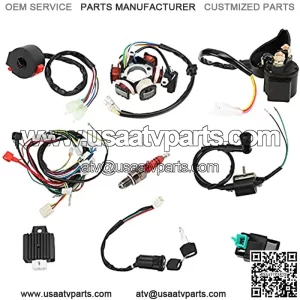 Wire Harness, Quad Wire Harness CDI Wiring Harness Replacement+Magneto stator+Spark Plug for 50cc 70cc 90cc 110cc 125cc ATV Quad Dirt Bike Go Kart Parts