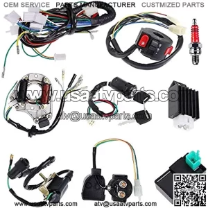 Hestish Complete Electrics Stator Coil CDI Wiring Harness Solenoid Relay Spark Plug for 4 Stroke ATV 50cc 70cc 110cc 125cc Pit Quad Dirt Bike Go Kart