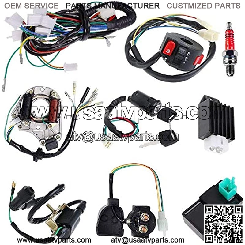 Hestish Complete Electrics Stator Coil CDI Wiring Harness Solenoid Relay Spark Plug for 4 Stroke ATV 50cc 70cc 110cc 125cc Pit Quad Dirt Bike Go Kart
