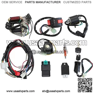 necaces Complete Electrics Stator Coil CDI Wiring Harness Solenoid Relay Spark Plug for 4 Stroke ATV 50cc 70cc 110cc 125cc Pit Quad Dirt Bike Go Kart Scooter Moped Parts