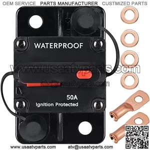 50 Amp Circuit Breaker,with Manual Reset,Waterproof, 12V-48V DC, 30-303A,for Car Marine Trolling Motors Boat ATV Manual Power Protect for Audio System Fuse