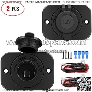 2 Pack Car Cigarette Lighter Socket DC 12V Waterproof Power Outlet Adapter Replacement with Terminals Wires and Screws for Marine Boat Motorcycle, Boat, Car,Truck, RV, ATV