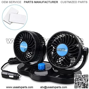 12V Electric Car Fan 360 Degree Rotatable 2 Speed 4in Dual Head Car Cooling Air Circulator Fan Quiet - Cigarette Lighter for Van SUV RV Boat Vehicles Golf (Black