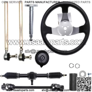 Go Kart Steering Wheel Shaft Assembly Tie Rod Gear Rack and Pinion For 44" Axle