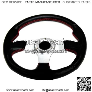 For Polaris RZR 550 800 900 1000 320mm Steering Wheel Silver w/ Red Stitching