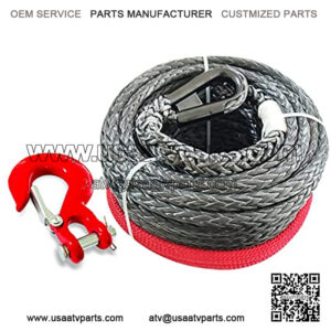 3/8" x 80' 23805LBs Synthetic Winch Line Cable Rope with Black Protecing Sleeve for ATV UTV (Hook red/Yellow)