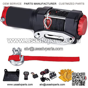 3500lb. Electric Synthetic Rope ATV Winch Kit, 12V Winch for Towing ATV/UTV Off Road Trailer, IP67 Waterproof Winch with Wireless Remote Control Mounting Bracket(3500 lbs Winch)