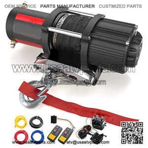 12V 4500LBS Electric Synthetic Rope ATV Winch Kits for Towing ATV/UTV Off Road Trailer with Wireless Remote Control Mounting Bracket