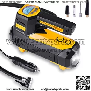 12V DC Digital Auto Tire Inflator Accessories, Portable Air Compressor Pump Auto Shut-Off with Emergency LED Flasher, Long Cable for Car, Bicycle, Motocycle, Air Boat and Other Inflatables