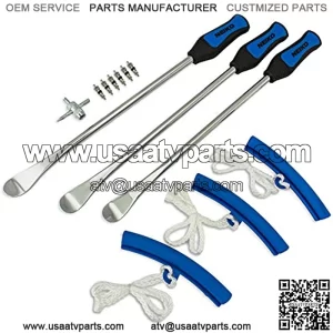 20601A 14.5 inch Steel Tire Spoon Lever Iron Tool Kit | Professional Tire Changing Tool for Motorcycle, Dirt Bike, Lawn Mower | 3 pcs Tire Spoons | 3 Rim Protector | Valve Tool | 6 Valve Cores