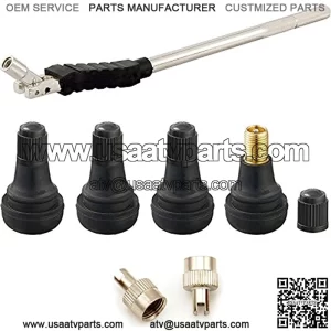 Tire Valve Stem Tool Remover & Installation - 4x Shorty BRASS Core Valve Stems, EASILY REPLACE Your Old Tubeless Valve Stems, 2x Valve Core Remover Caps, Removal & Installer Replacement Kit, OEM Grade