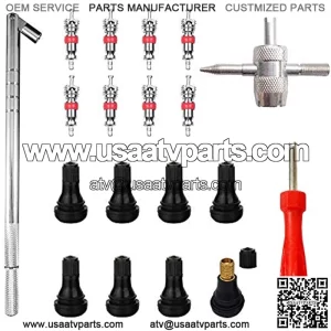 Tire Valve Stem Tool Remover &Installer, 8 Pcs TR412 Snap-in Valve Stems with Valve Stem Cores, 1 Set Single Head Tire Valve Core Remover Installer Tool and 1 Pcs 4-Way Valve Core Tool (19 PS)