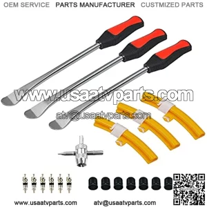 Tire Spoons Tool Set, Professional Tire Changing Kit for Dirt Bike, Motorcycle, Wheelchair, Lawn Mower, Tractor, 3X Tire Spoons, 3X Rim Protectors, 1X Valve Tool, 6X Valve Cores