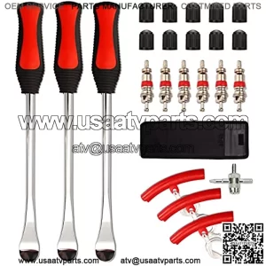 Tire Spoon Lever Dirt Bike Motorcycle Repair Professional Tire Changing Tools Iron Levers 23Pcs Set with 3Tire Spoons+ 3Rim Protectors+6Valve Core+10Valve Cap+1Valve Removal+1Portable Bag