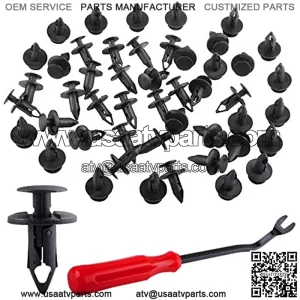 Gekufa 7661855 Plastic Fender Clips Body Rivets (100PCS) with Remover Compatible with Polaris Ranger RZR Sportsman Kawasaki Teryx Suzuki ATV UTV, Bumper Fastener Rivet Clips Push Pins 8mm