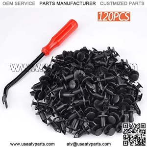 120 PCS 8mm UTV ATV Fender Clips Push Body Rivets Fasteners Clamps Compatible with RZR Kawasaki Trx Honda Suzuki and More - Include Plastic Fastener Removal Tool
