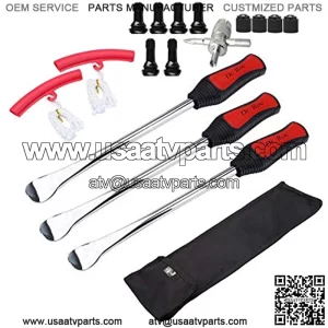 Tire Spoon Lever Dirt Bike Lawn Mower Motorcycle Tire Changing Tools with Durable Bag 3 Tire Irons 2 Rim Protectors 1 Valve Stems Set TR412 TR413