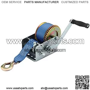 3200LBS Polyester Strap 2 Gear Hand Winch Hand Crank Gear Winch ATV Boat Trailer