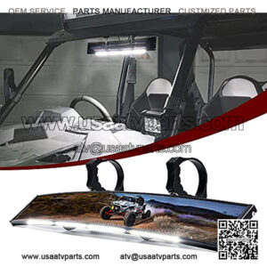 Aluminum UTV Rear View Mirror with Interior Light, 17.5" Center Mirror with 1.75"-2" Adjustable Low Profile Clamps for 2021 ATV UTV Can Am Maverick X3 Yamaha,Polaris(Patent Design)