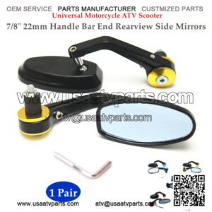 Motorcycle ATV Scooter 7/8" 22mm Handle Bar End Rearview Side Mirrors Aluminum
