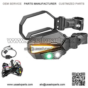 NEW SUN UTV/ATV Side View LED Lighted Mirror Kits with Turn Signal/White/Green LED Lights Fits 2 Inch Roll Bar Cage