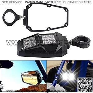 UTV Rear Side View Mirror with LED Spot Light Fits For 1.75-2 Inch Roll Bar with Ball Joint High Impact Shatterproof Tempered Glass Cage (1 Pair,Compatible With Polaris RZR XP 1000 RZR 900 ),5% coupon