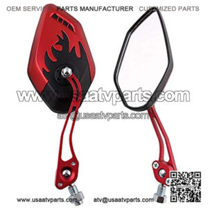 Red Motorcycle Motorbike 8mm 10mm Rearview Side Mirror ATV Scooter Bike Flame Fire