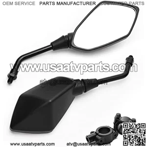 Motorcycle Convex Rear View Mirror - with 10mm Bolt, Handle Bar Mount Clamp Compatible with Cruiser, Suzuki, Honda, Victory and More