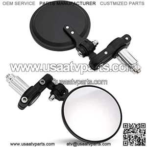 Bar End Mirrors for Motorcycle ,3 Inch Round Folding Handlebar Side Mirror 7/8 Standard Hollow Compatible with Honda, Scooter, Suzuki, Yamaha, Kawasaki and More.
