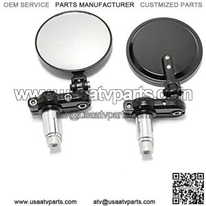 Black Foldable 3" Round 7/8" Handle Bar End Side Mirrors for Harley Davidson Kawasaki Suzuki Yamaha Cruiser Dirt Bike Scooter ATV