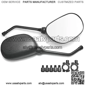 Pair Set of Motorcycle ATV Side Rear View Mirror with Black Bolts 7/8" Handle Bar Mount Clamp, Compatible with Scooter Moped Polaris Dirt Bikes